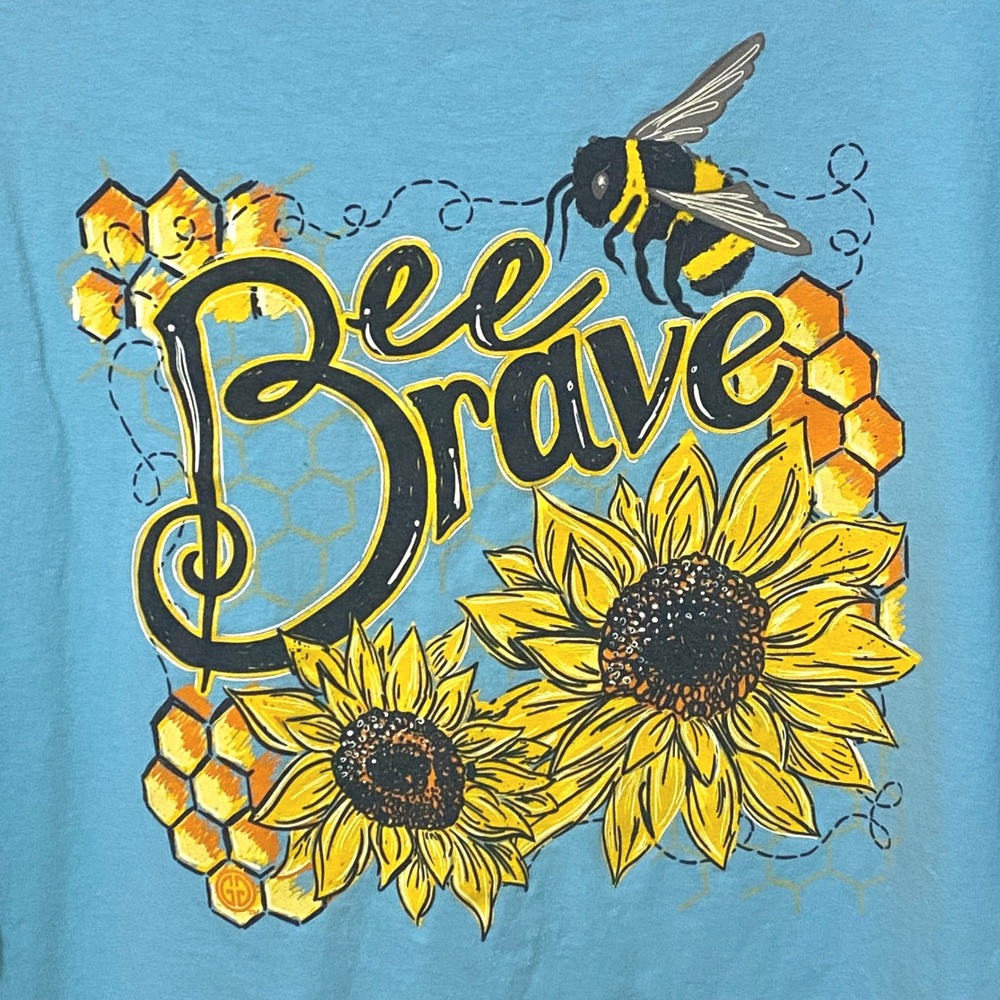 Girlie Girl Bee Brave T-Shirt XL Blue Sunflowers Granola Girl Preppy 100% Cotton